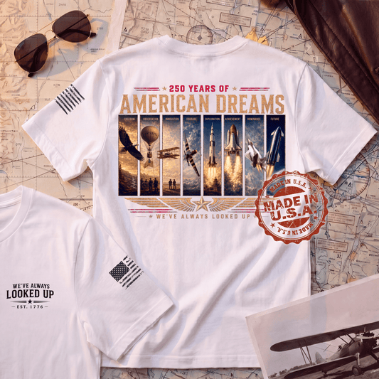 250th Anniversary Shirt | American Dreams Made in USA Aviation Tee | Patriotic Pilot Gift (250 Years)