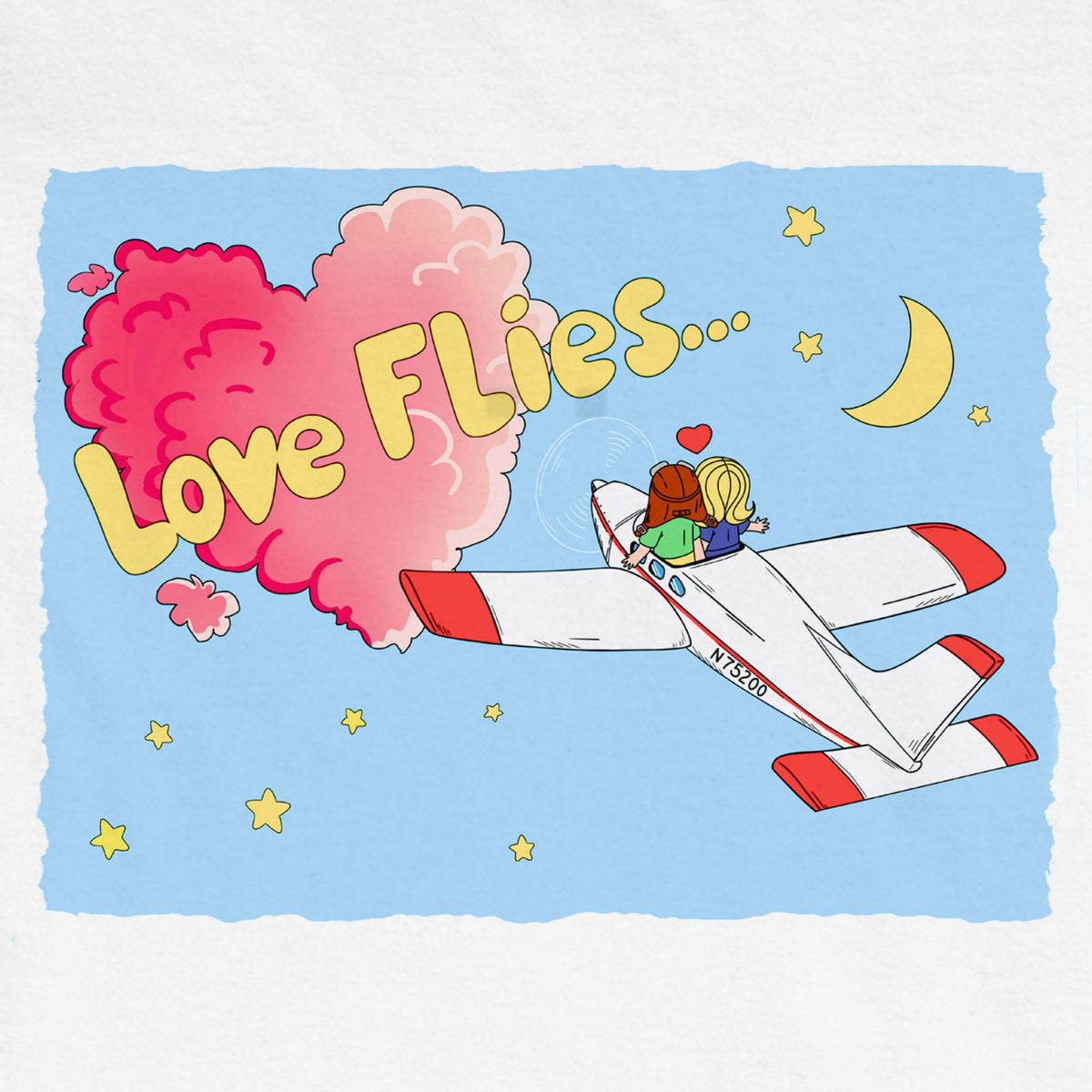 Close-up of the Love Flies aviation romance design