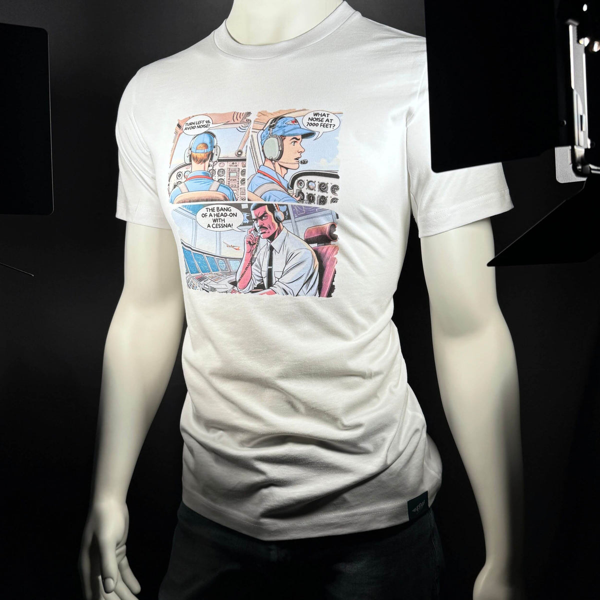 The Noise pilot comic T-shirt displayed on a mannequin