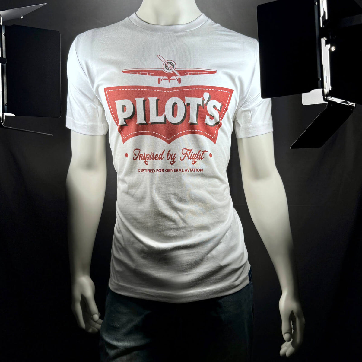 Pilot’s aviation T-shirt displayed on a mannequin