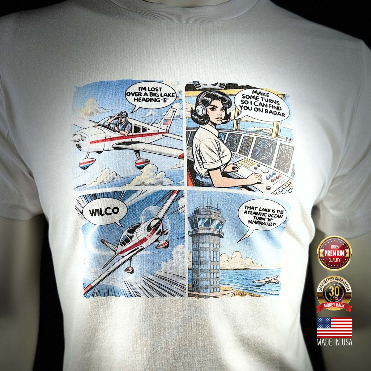 That Lake Is the Ocean aviation comic T-shirt front view