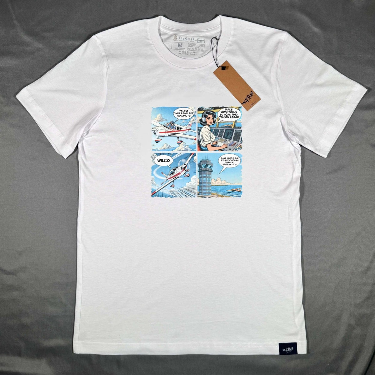 That Lake Is the Ocean aviation T-shirt laid flat