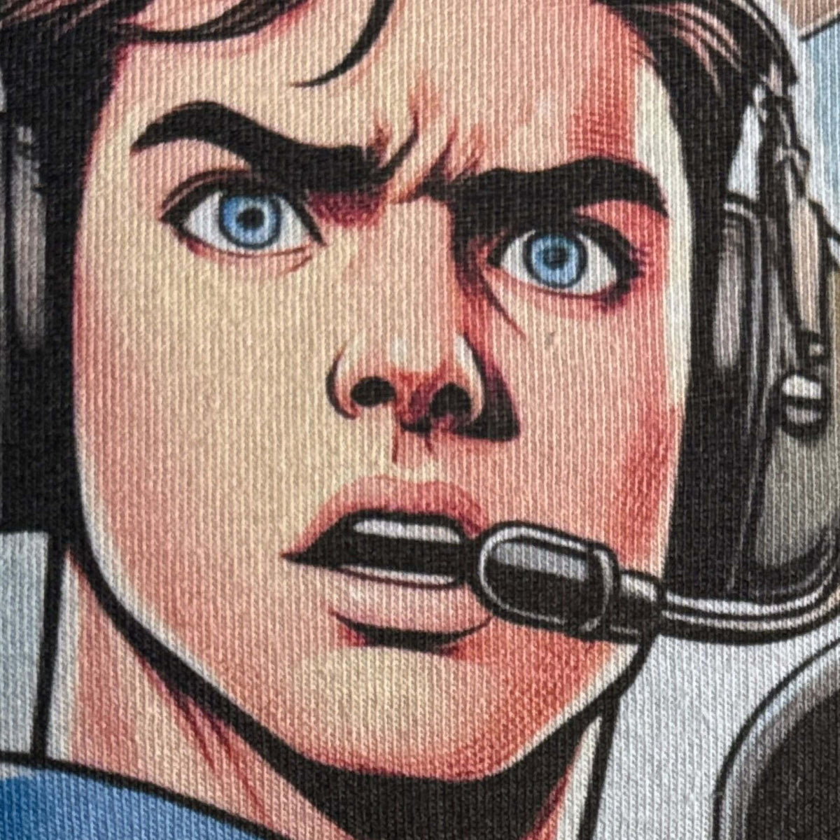 Close-up of the pilot in the Squawk 2025 comic design