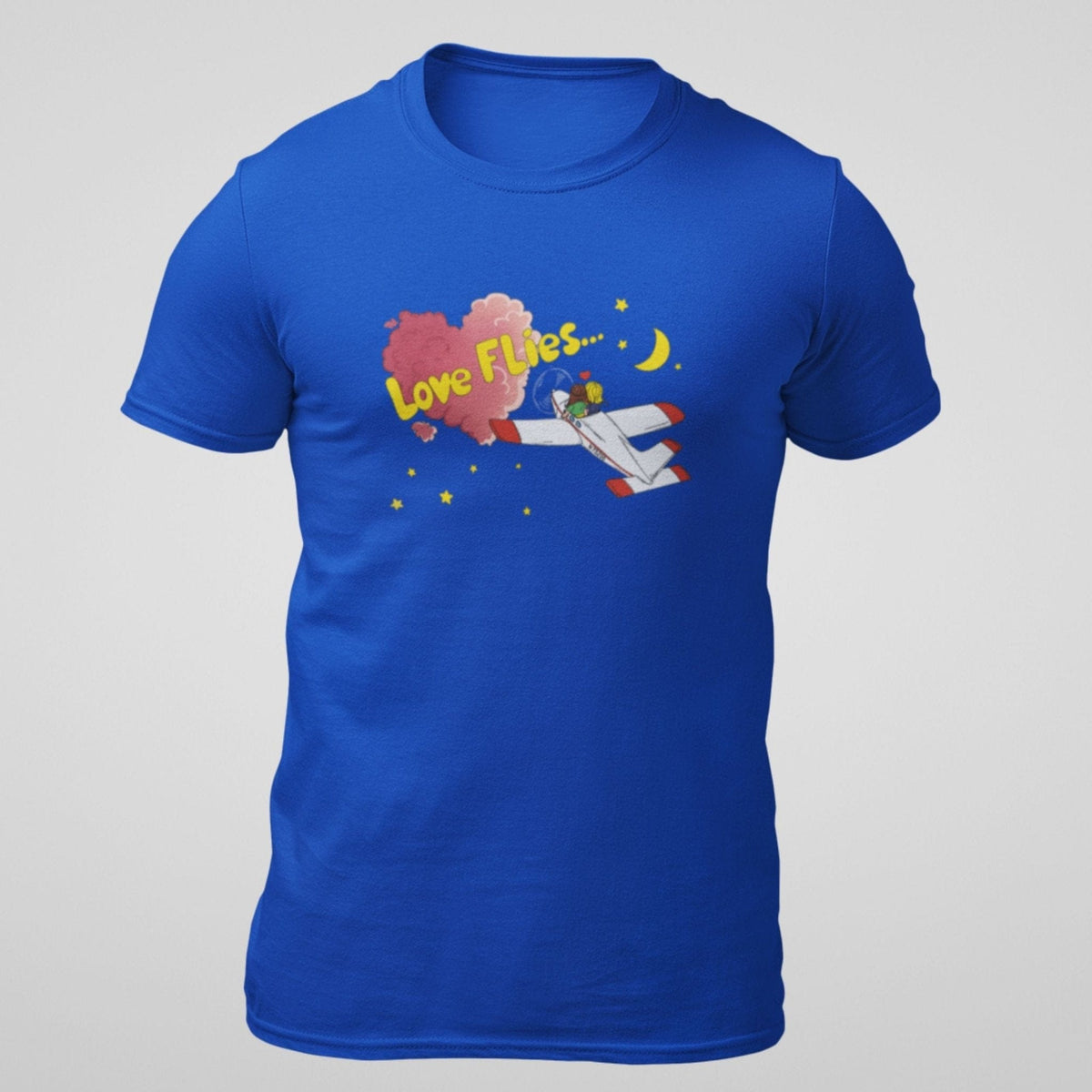 Blue Love Flies aviation T-shirt front view