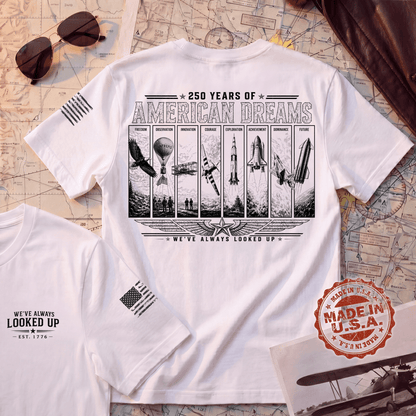 250th Anniversary Shirt | American Dreams Made in USA Aviation Tee | Patriotic Pilot Gift (250 Years)