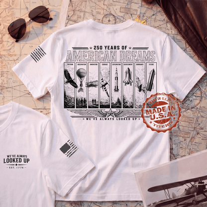 250th Anniversary Shirt | American Dreams Made in USA Aviation Tee | Patriotic Pilot Gift (250 Years)