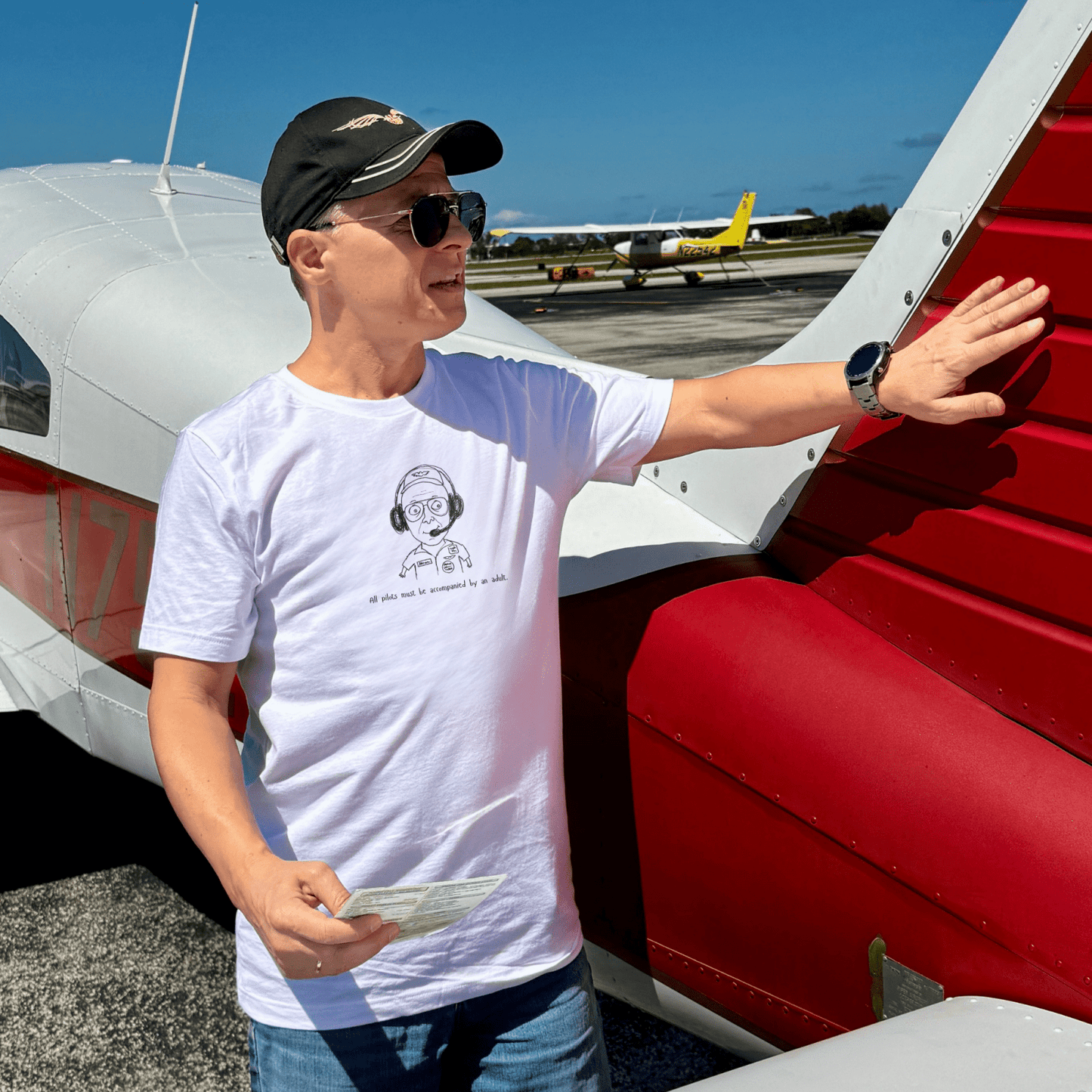 Funny Aviation Pilot T-Shirt – All Pilots Must Be Accompanied by an Adult