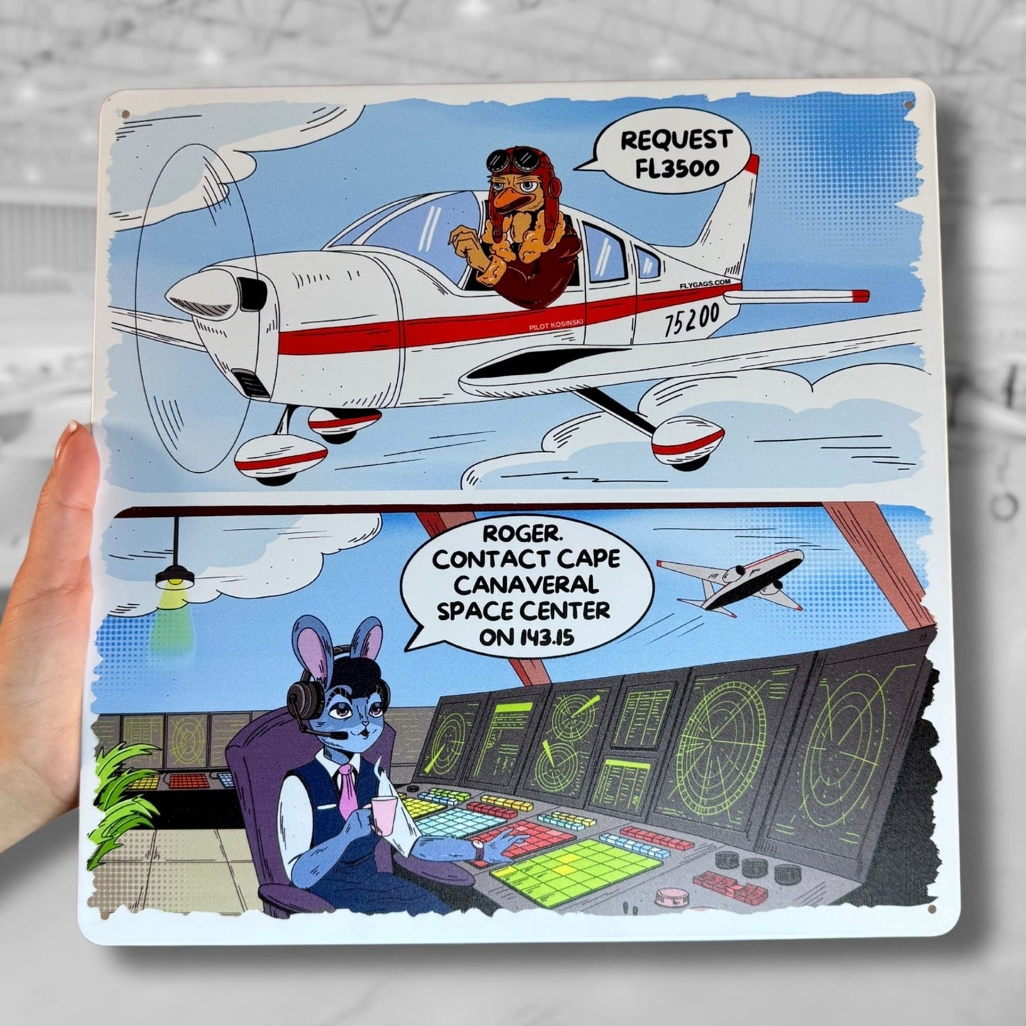 Aviation Wall Art – Funny Pilot Metal Sign, FL3500 Comic (12x12")