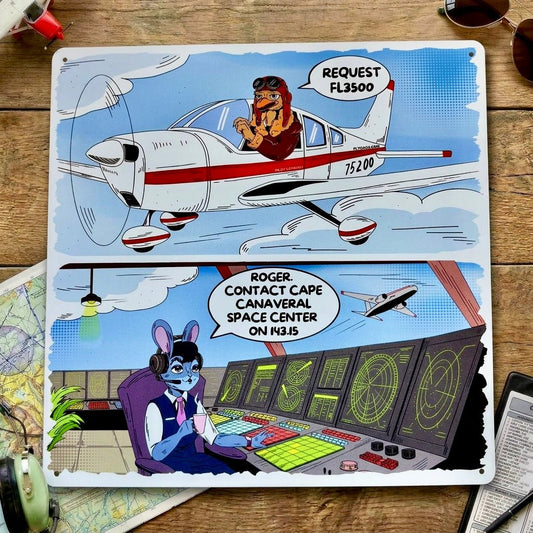 Aviation Wall Art – Funny Pilot Metal Sign, FL3500 Comic (12x12")