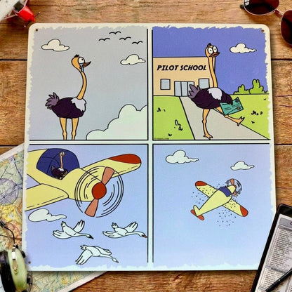 Funny Aviation Wall Art Set – 6 Pilot Metal Signs (12x12”)