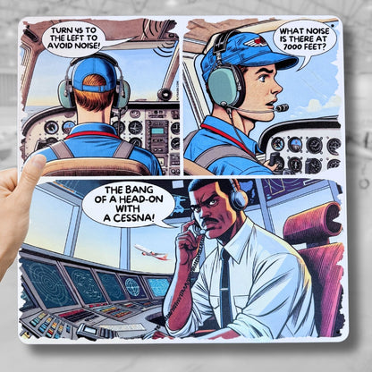 Aviation Wall Art – Funny Pilot Metal Sign, NOISE Comic (12x12")