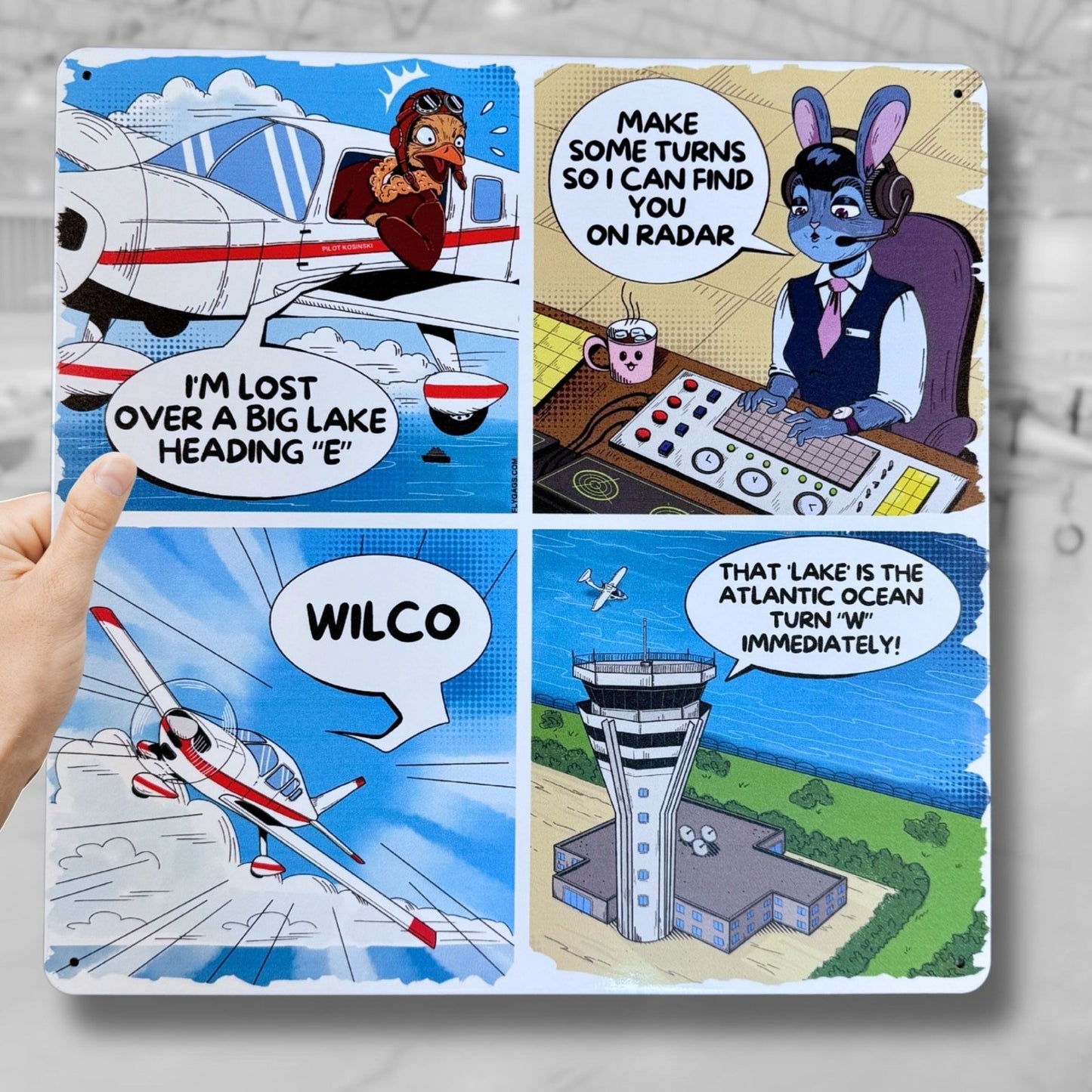 Aviation Wall Art – Funny Pilot Metal Sign, BIG LAKE-2 Comic (12x12")