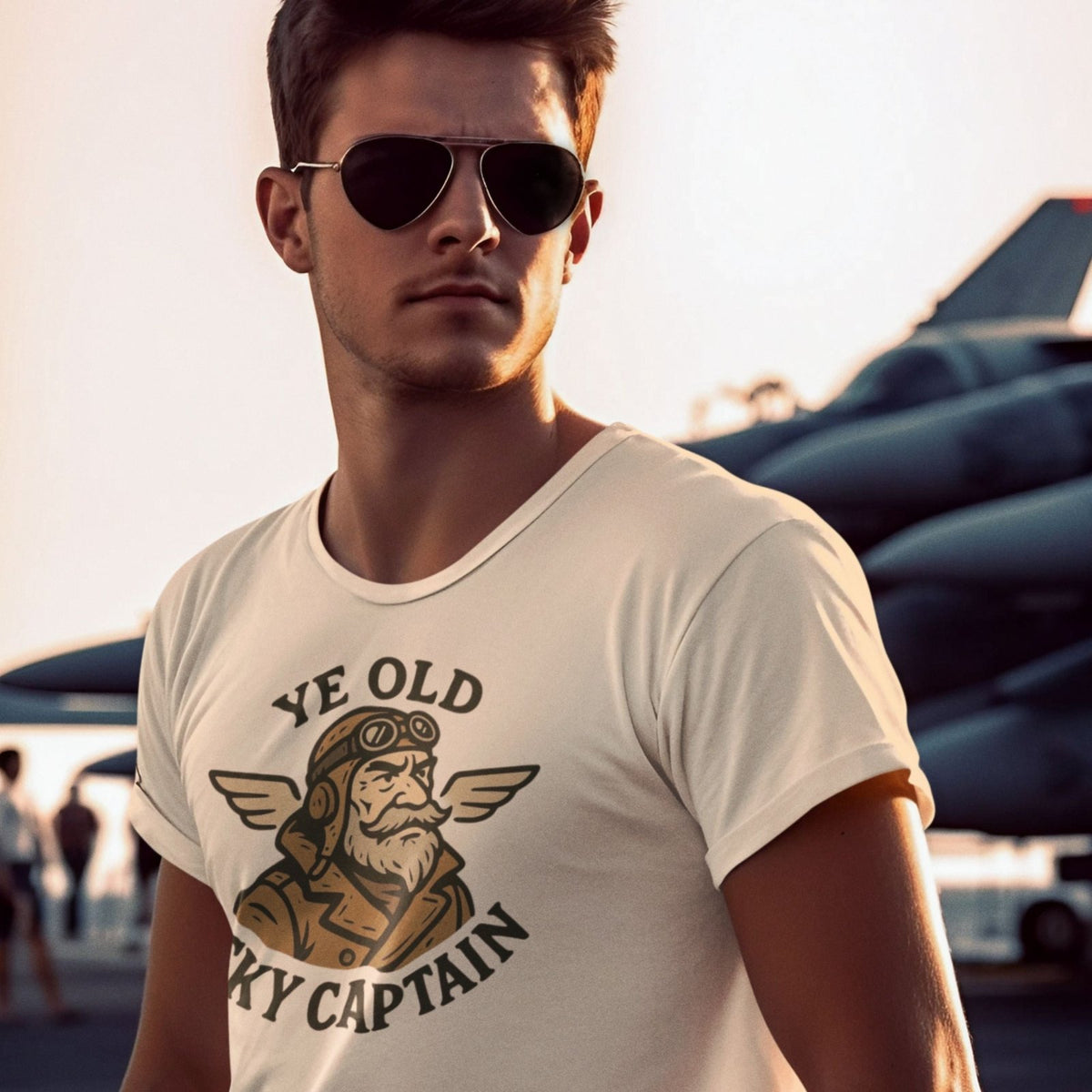 Man wearing a Sky Captain T-shirt and sunglasses