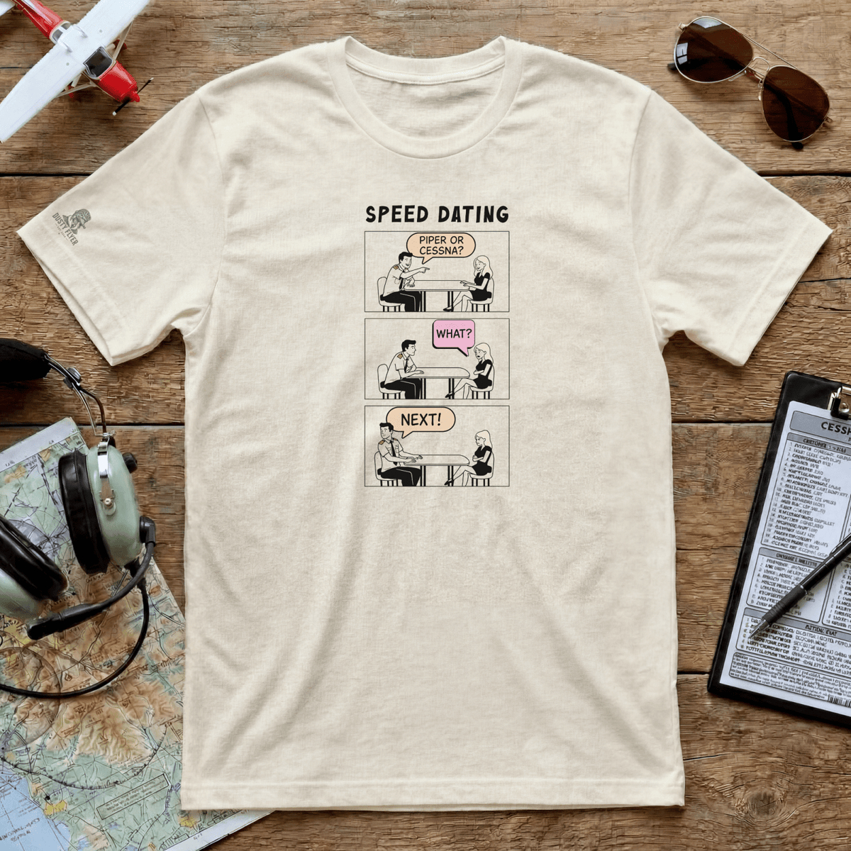 Natural Boeing or Airbus Speed Dating T-shirt flat lay