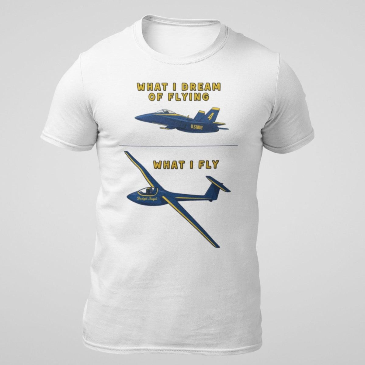 White Budget Angel glider T-shirt front view